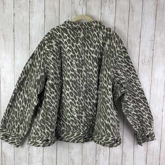 Jessica London Denim Jacket Women’s Sz 32W  Olive Green Cream Print - NEW - Picture 7 of 11